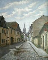 A street in Czech town Vysoke Myto with Smekals  bakery, unknow artist